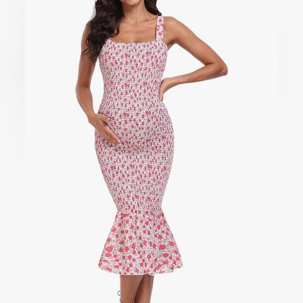 Floral Maternity Bodycon Dress, Size Large
